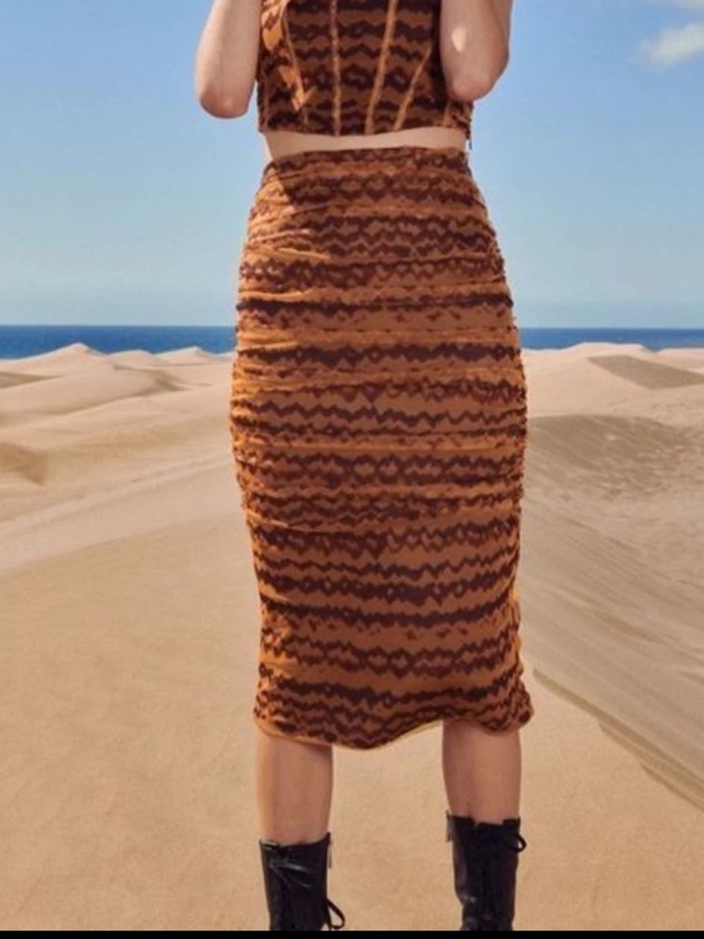 Zara Mesh Skirt XS Brown Ruched Strapless Body Party Boho